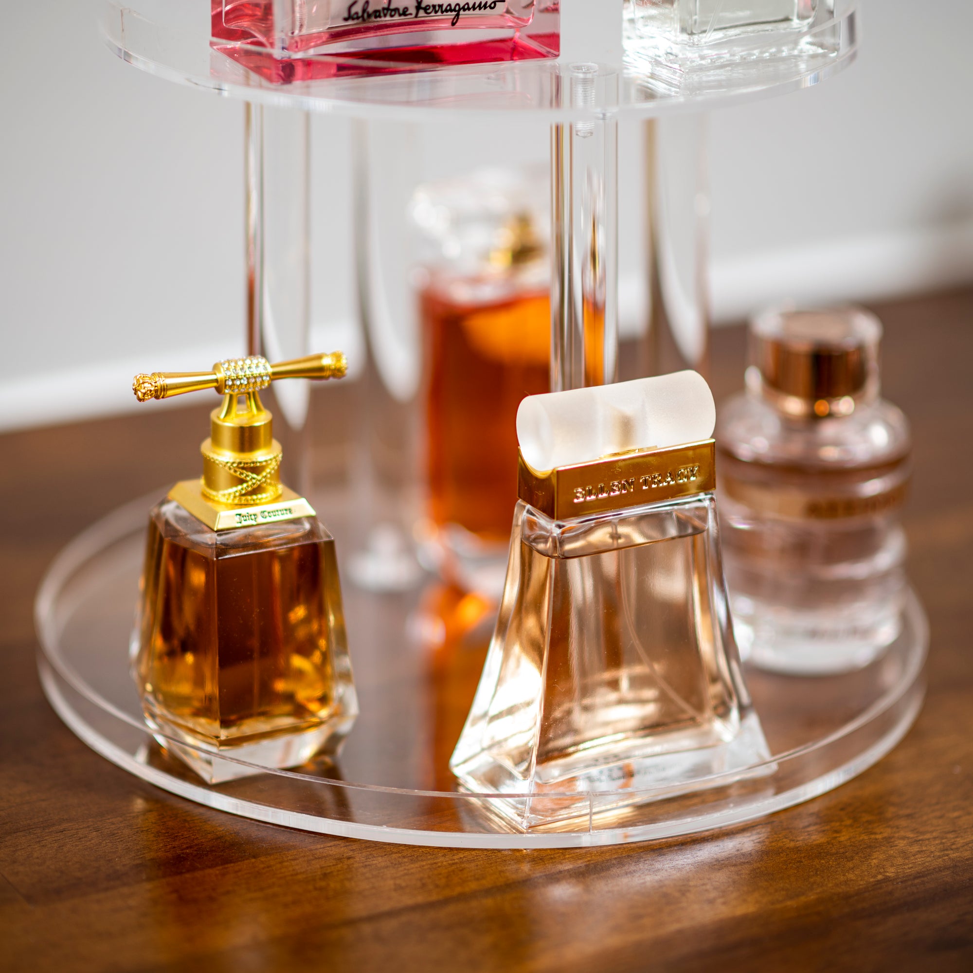 gorgeous acrylic perfume stand with rounded edges