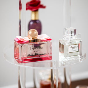 modern acrylic perfume display with three tiers