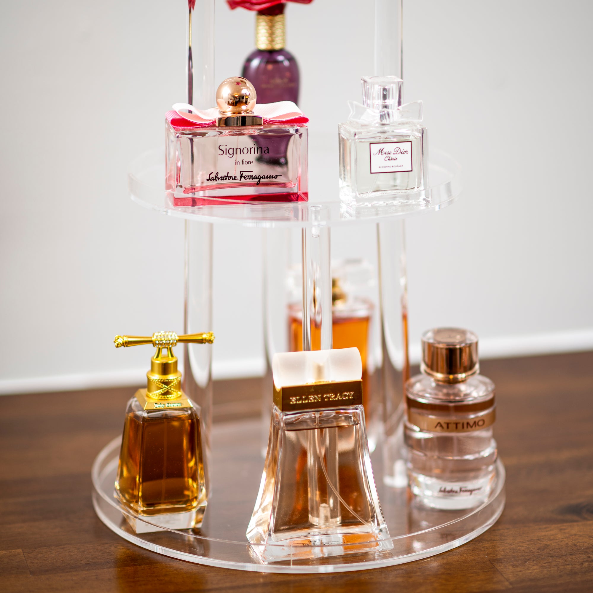 clear acrylic 3 tiered perfume stand