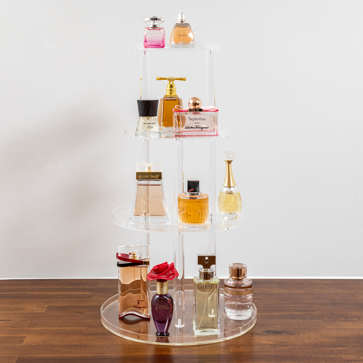 clear acrylic perfume stand with 4 tiers