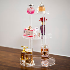 clear acrylic perfume stand with 3 tiers for multiple bottle of perfume
