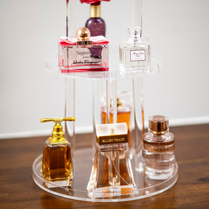 clear acrylic 3 tiered perfume stand